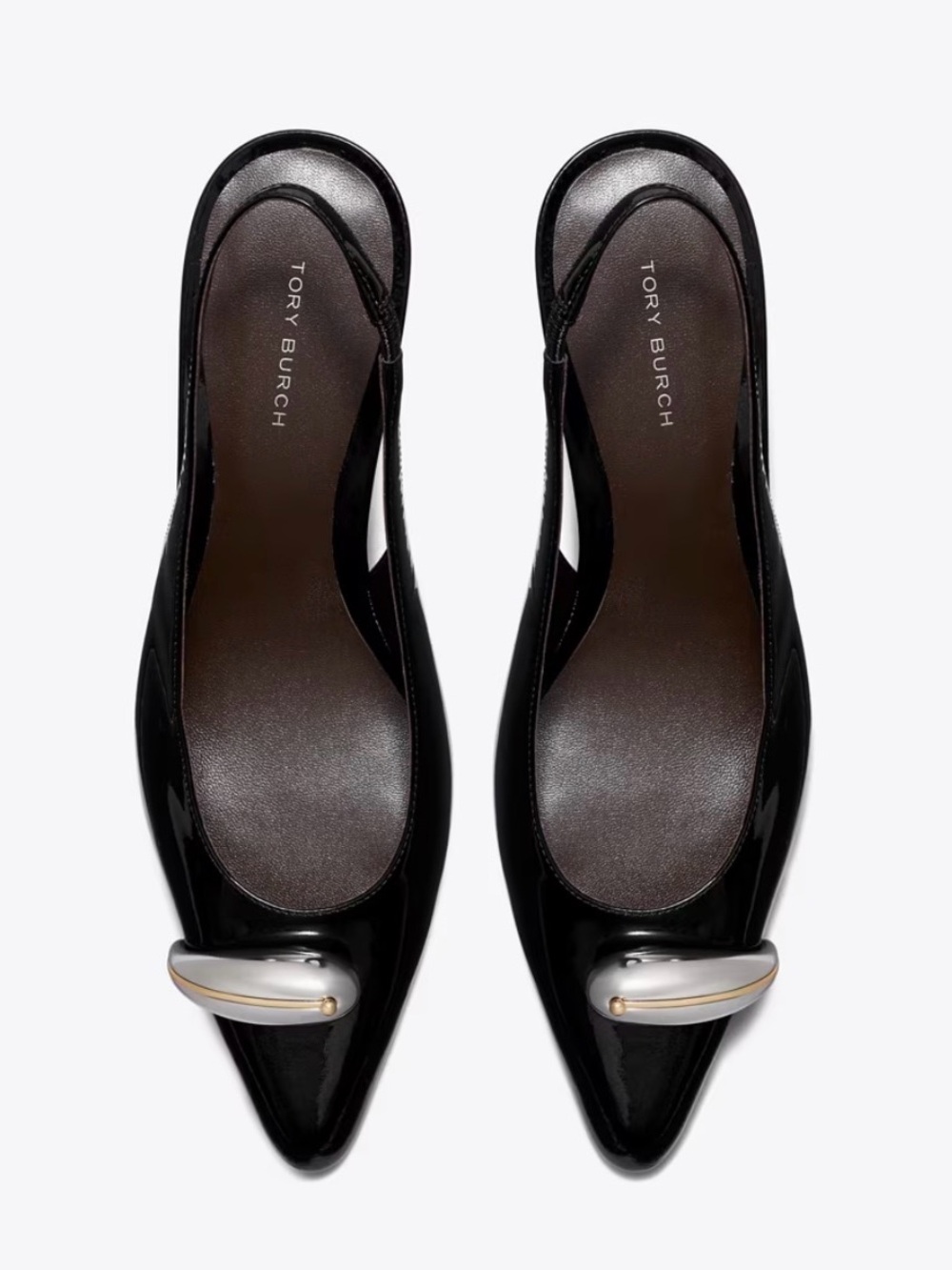 Tory Burch Pierced Black Patent Leather Slingback Heels - Size 8.5